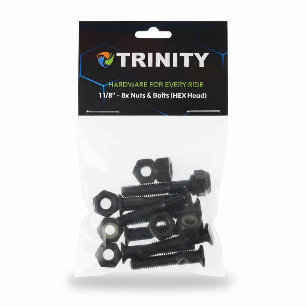 TRINITY hardware - set van 8 bouten en moeren - 1 1/8"- (Allen/Inbus/Hex kop)