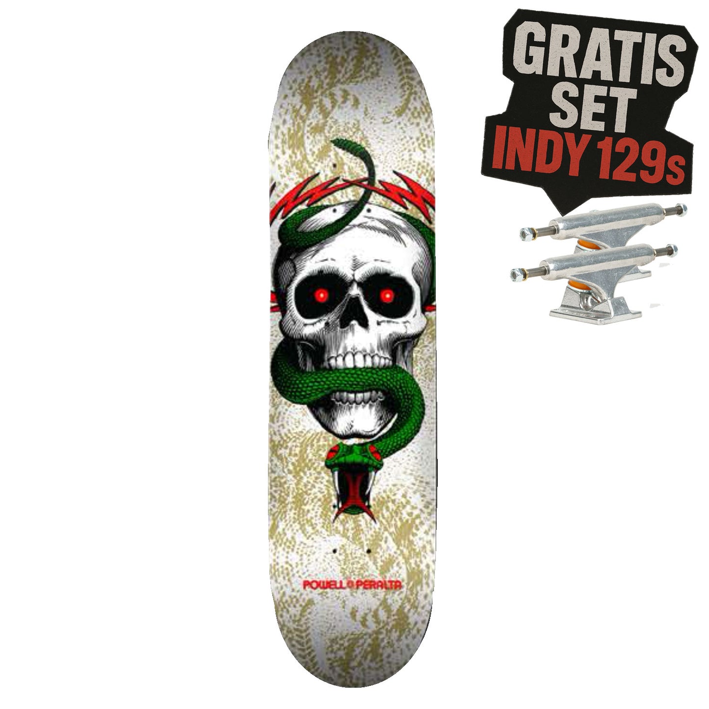 Powell Peralta Deck - Skull & Snake - White / Metallic Gold - 7.75"  (Birch)