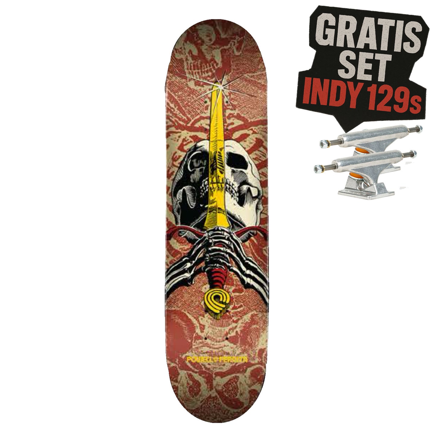 Powell Peralta Deck - Skull & Sword - Khaki / Burgundy - 7.5"  (Birch)