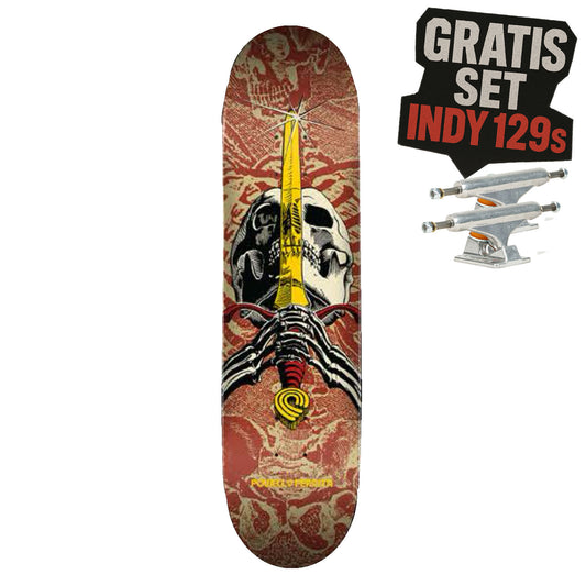 Powell Peralta Deck - Skull & Sword - Khaki / Burgundy - 7.5"  (Birch)